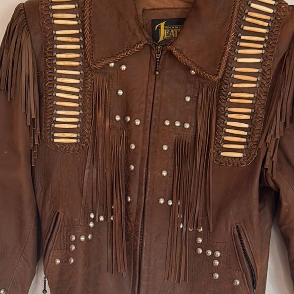 Vintage Leather Fringe Jacket with Beaded Details - Picture 2 of 7